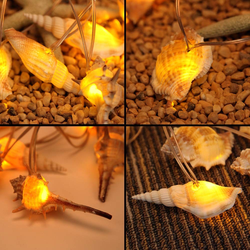 Natural Conch LED String Lights, 10 Ft 10 LED Battery Powered Waterproof Low ...