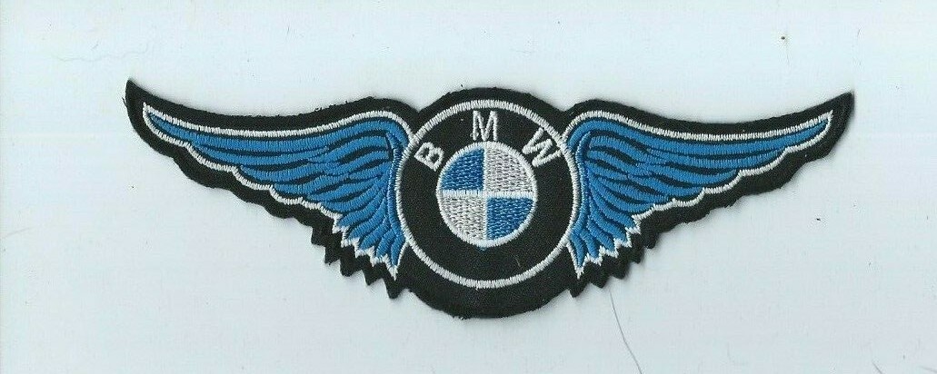 NEW 1 7/8 X 5 7/8 INCH BMW BLUE WINGS IRON ON PATCH FREE SHIPPING