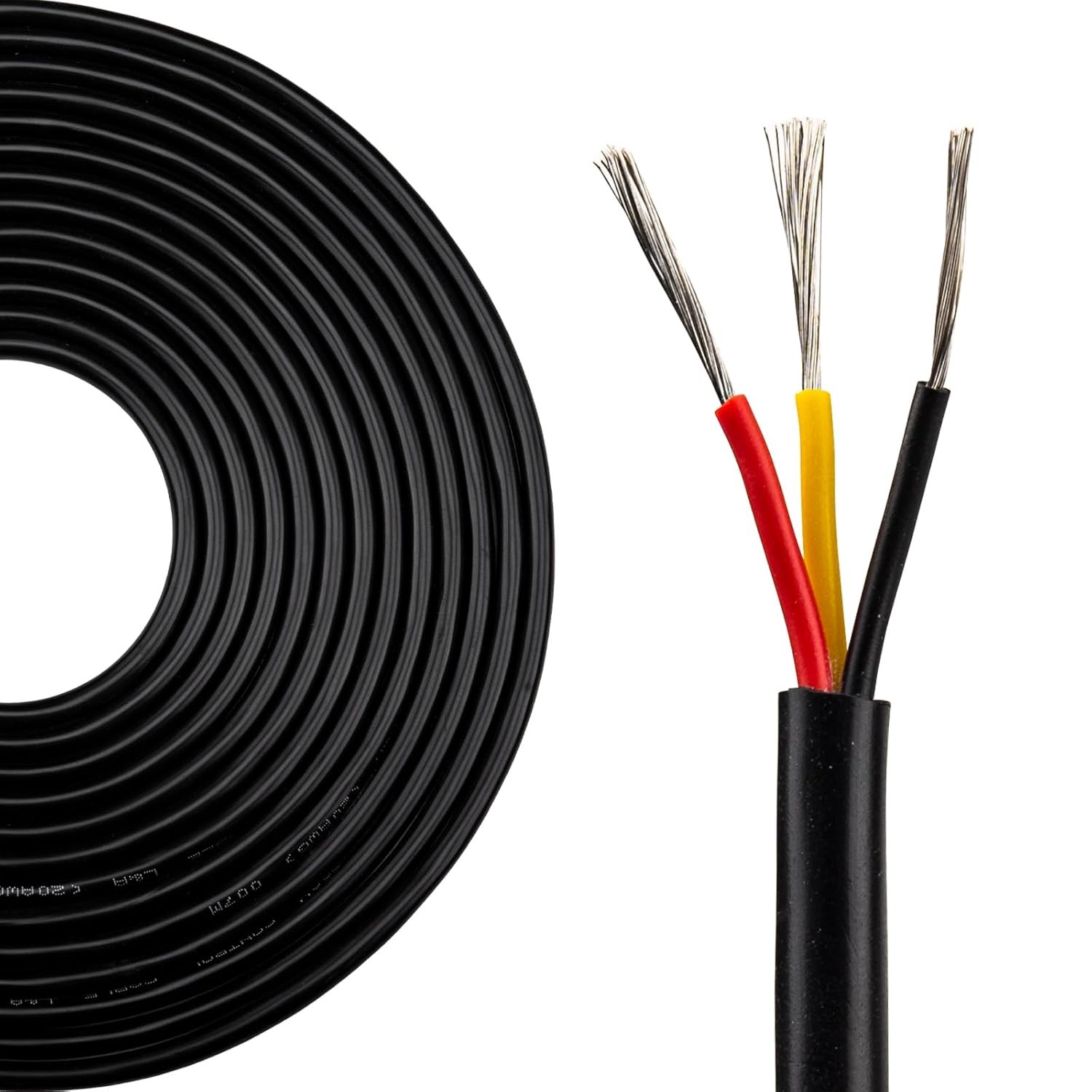 22/3 AWG 3 Conductor Electrical Wire 25FT 22 22AWG3C-25FT, Black, Red, Yellow