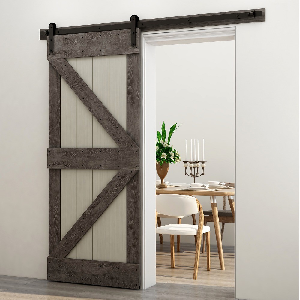 4-16FT Sliding Barn Door Hardware Kit Track Roller Kit For Single Door (L Shape)