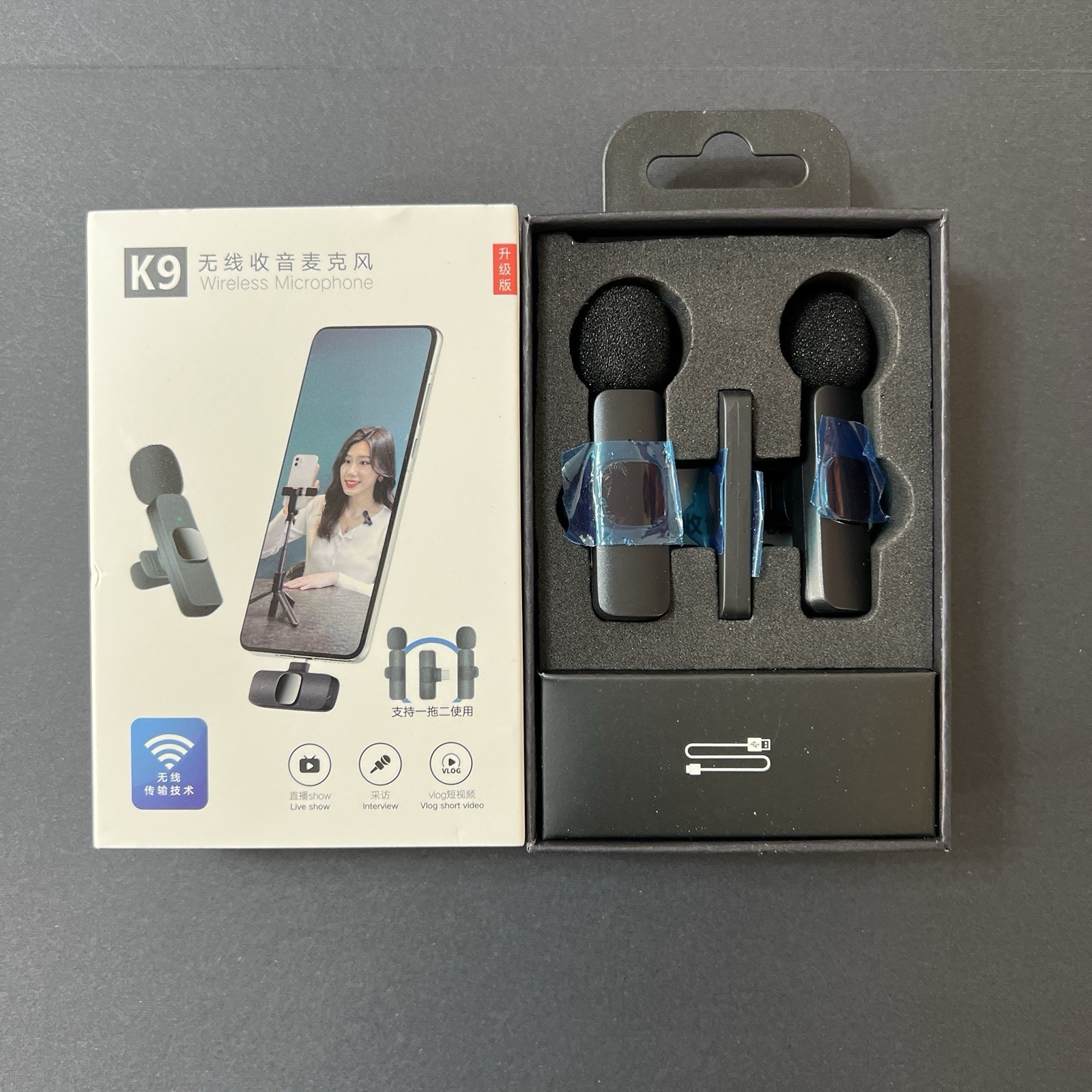 Wireless Microphone Set For iPhone & iPad 2 Pack K9 Live Shows TikTok Vlogging