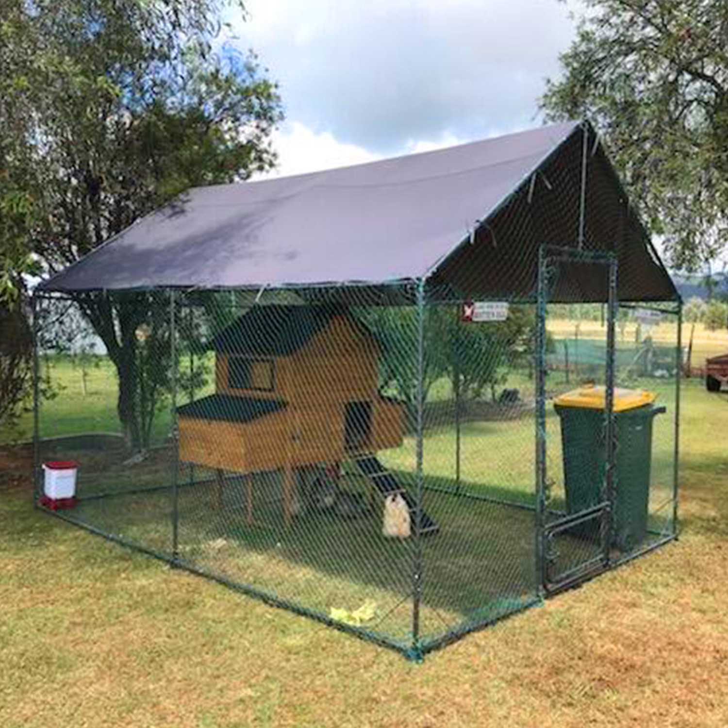 Metal Chicken Coop 9x13.3x10ft Walk in Chicken Runs w/ Cover Hen House Enclosure