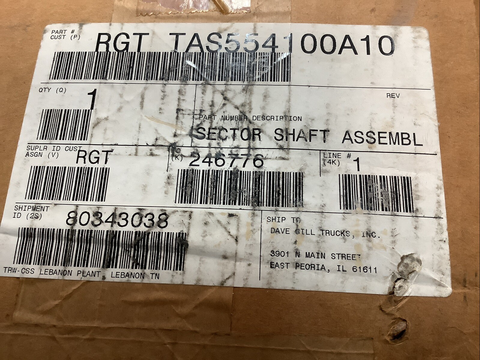 Nos TRW TAS554100A10 Sector Shaft