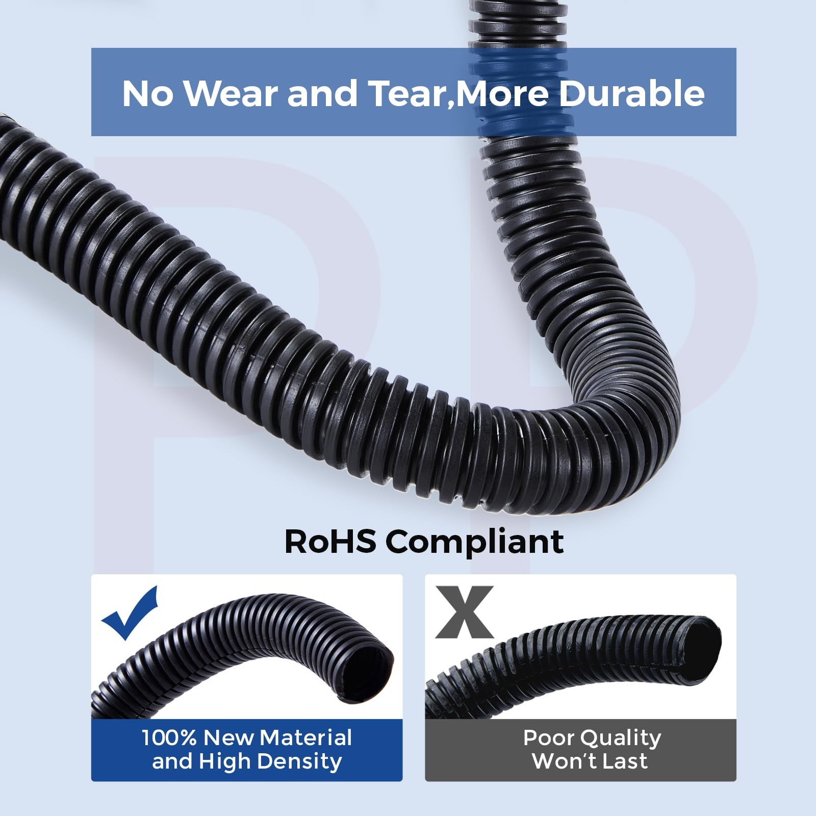 1in x 6.6ft Split Loom Tubing Black - Flexible Auto Cable Wire Protector Conduit