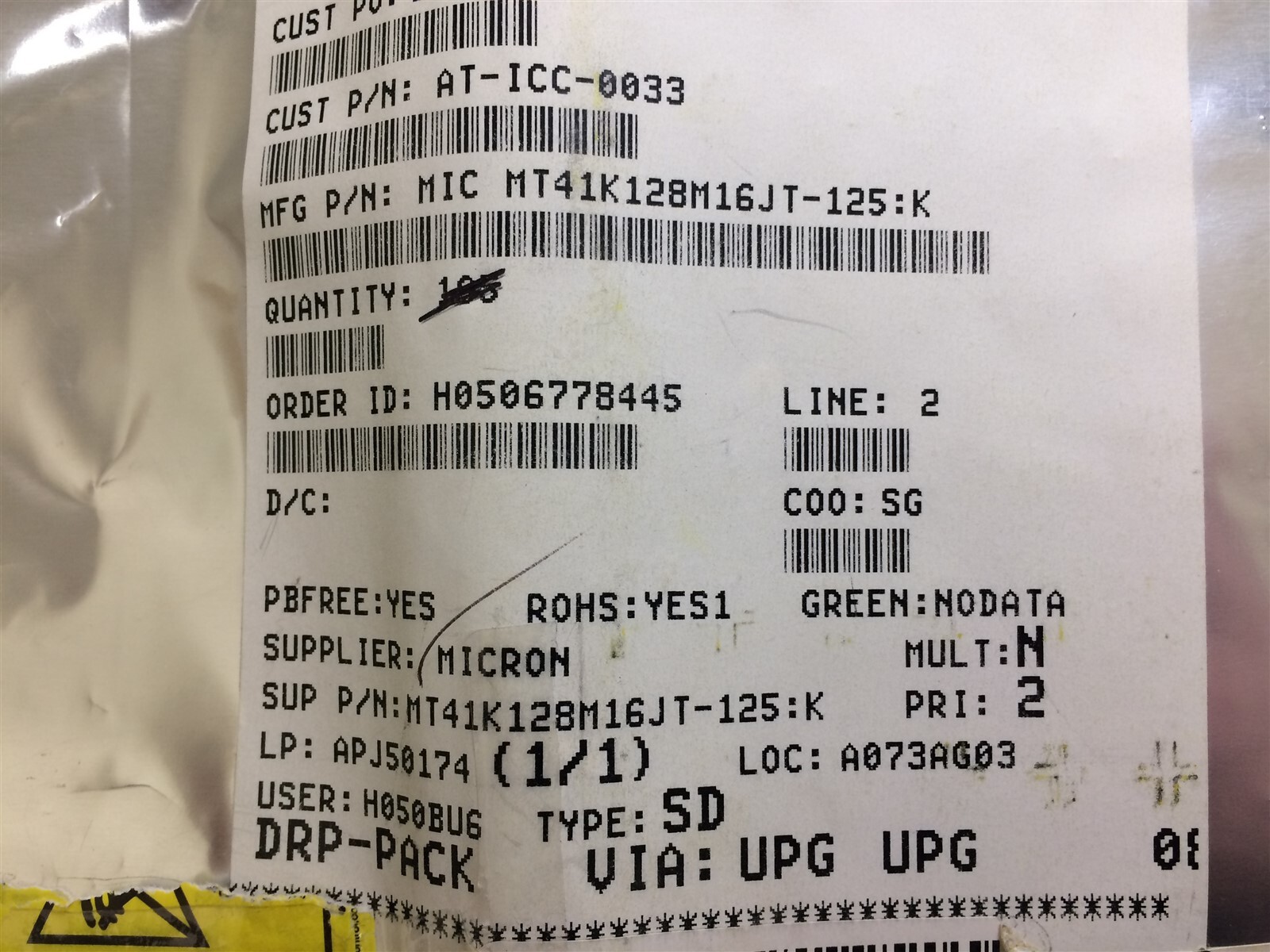 MT41K128M16JT-125 MICRON IC DRAM 2GBIT PARALLEL 96FBGA ROHS 4 PIECES