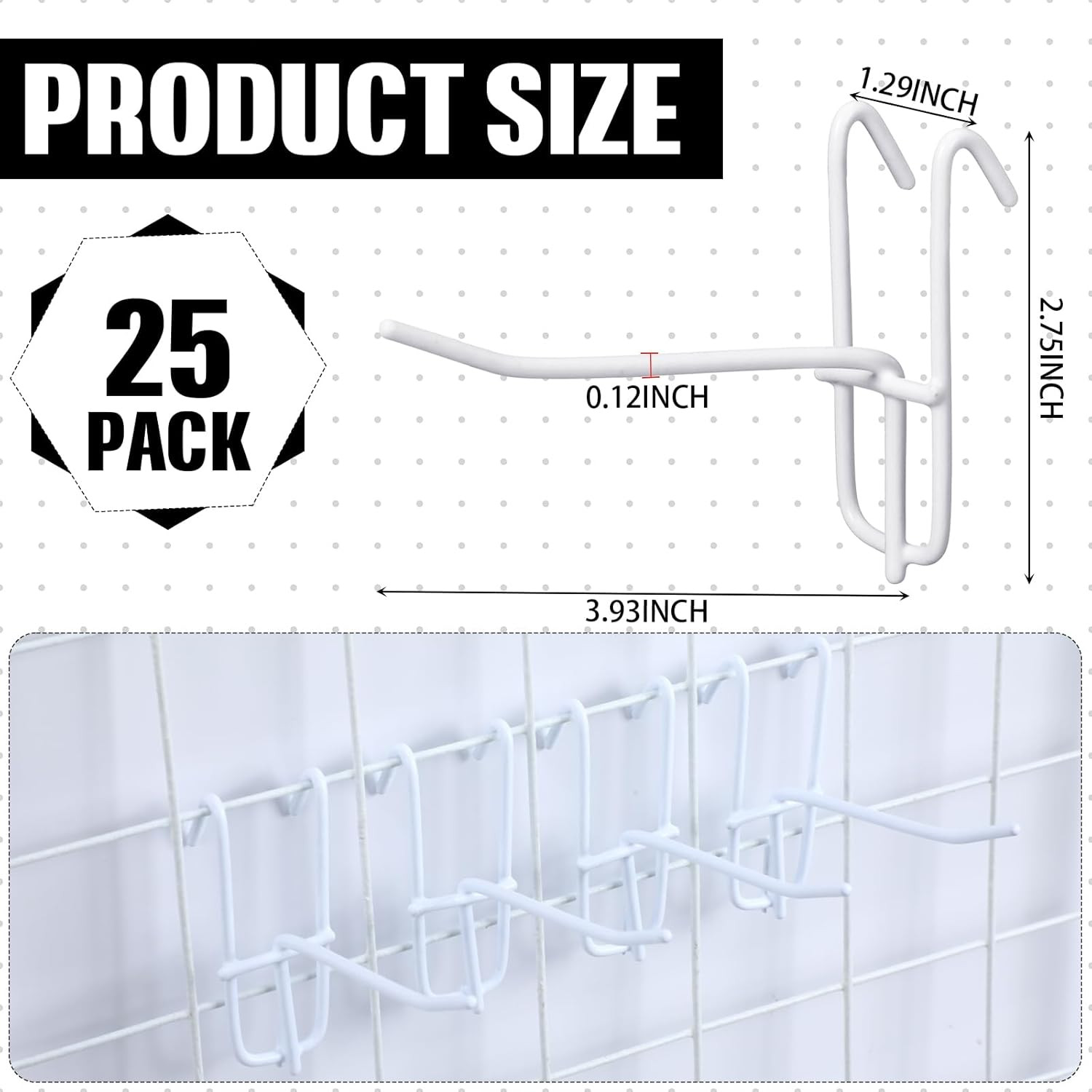 25-Pack 4" Grid Wall Hooks for Gridwall Panels, Display & Storage (White)