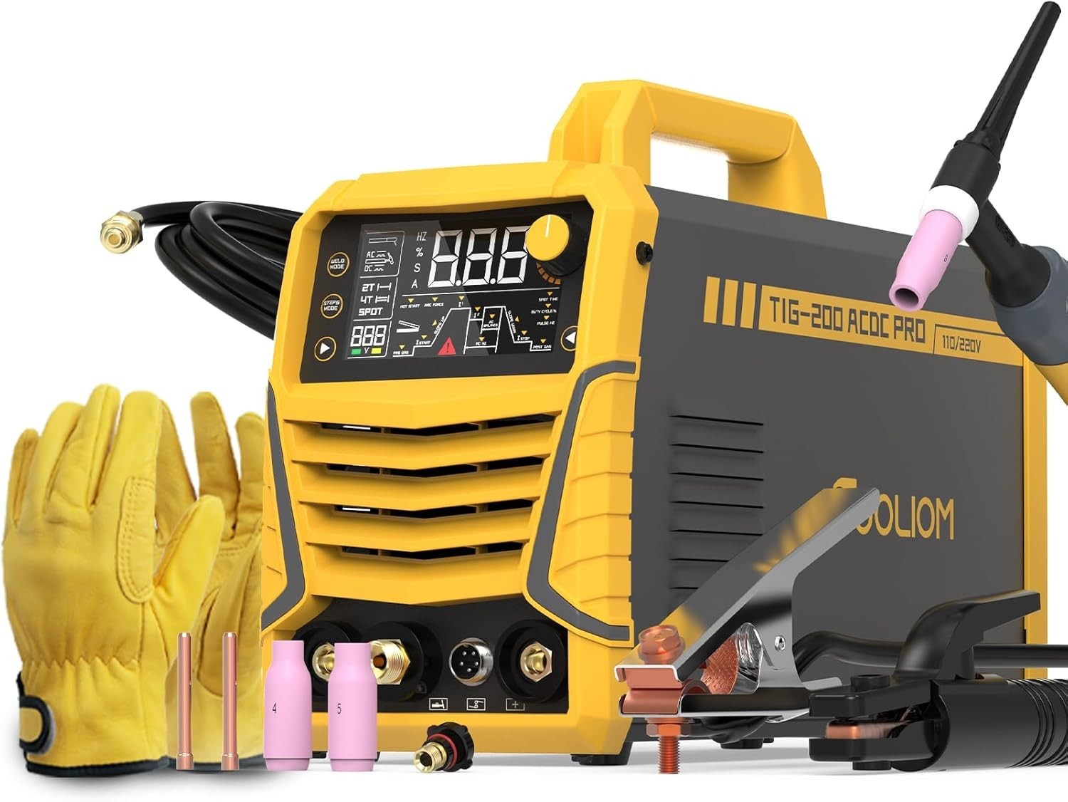 TOOLIOM 200A AC/DC TIG Welder with Pulse, Dual Voltage 110V/220V, Aluminum We...