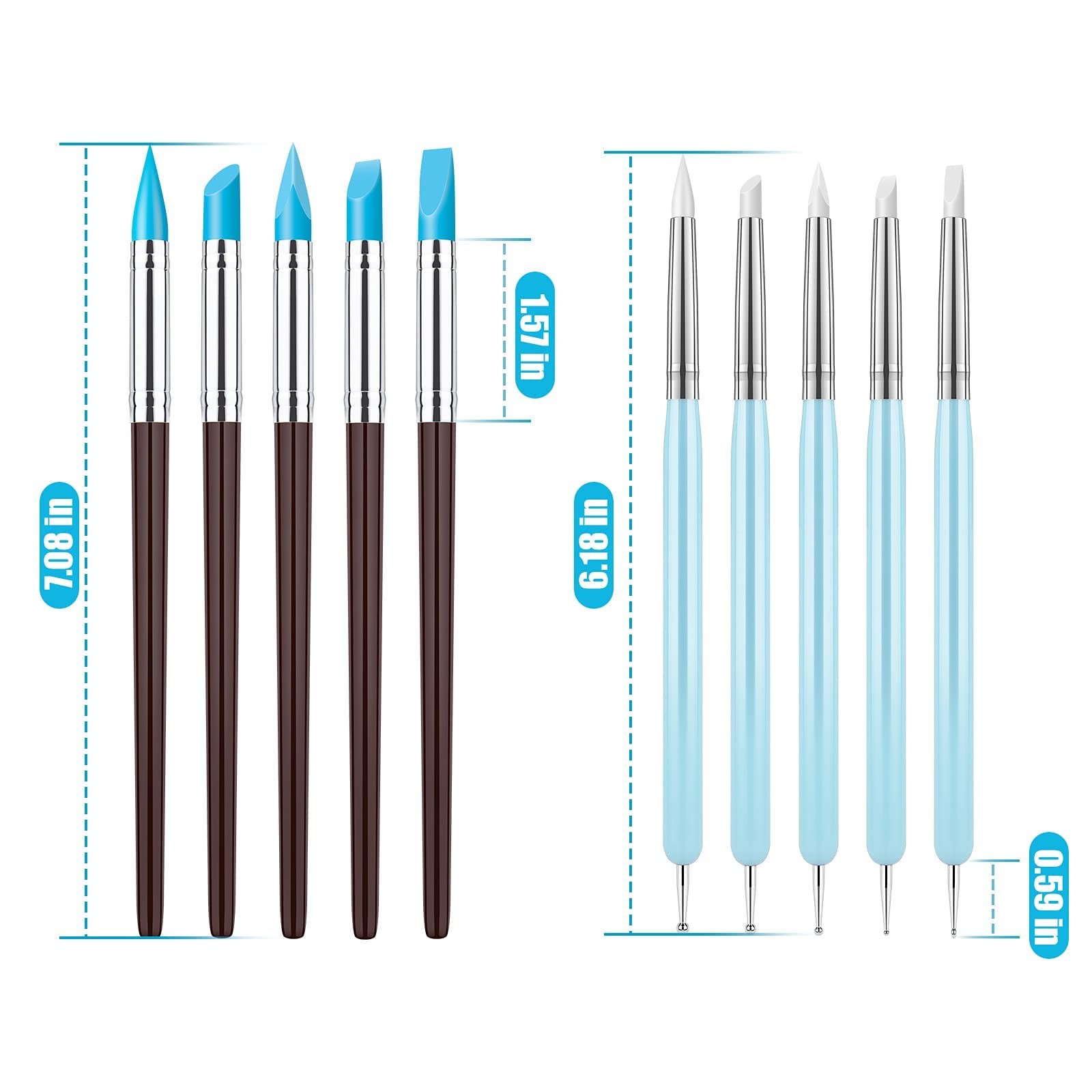 Clay Sculpting Tools 10Pcs, Silicone Pottery Dotting Brush, Nail, Blue