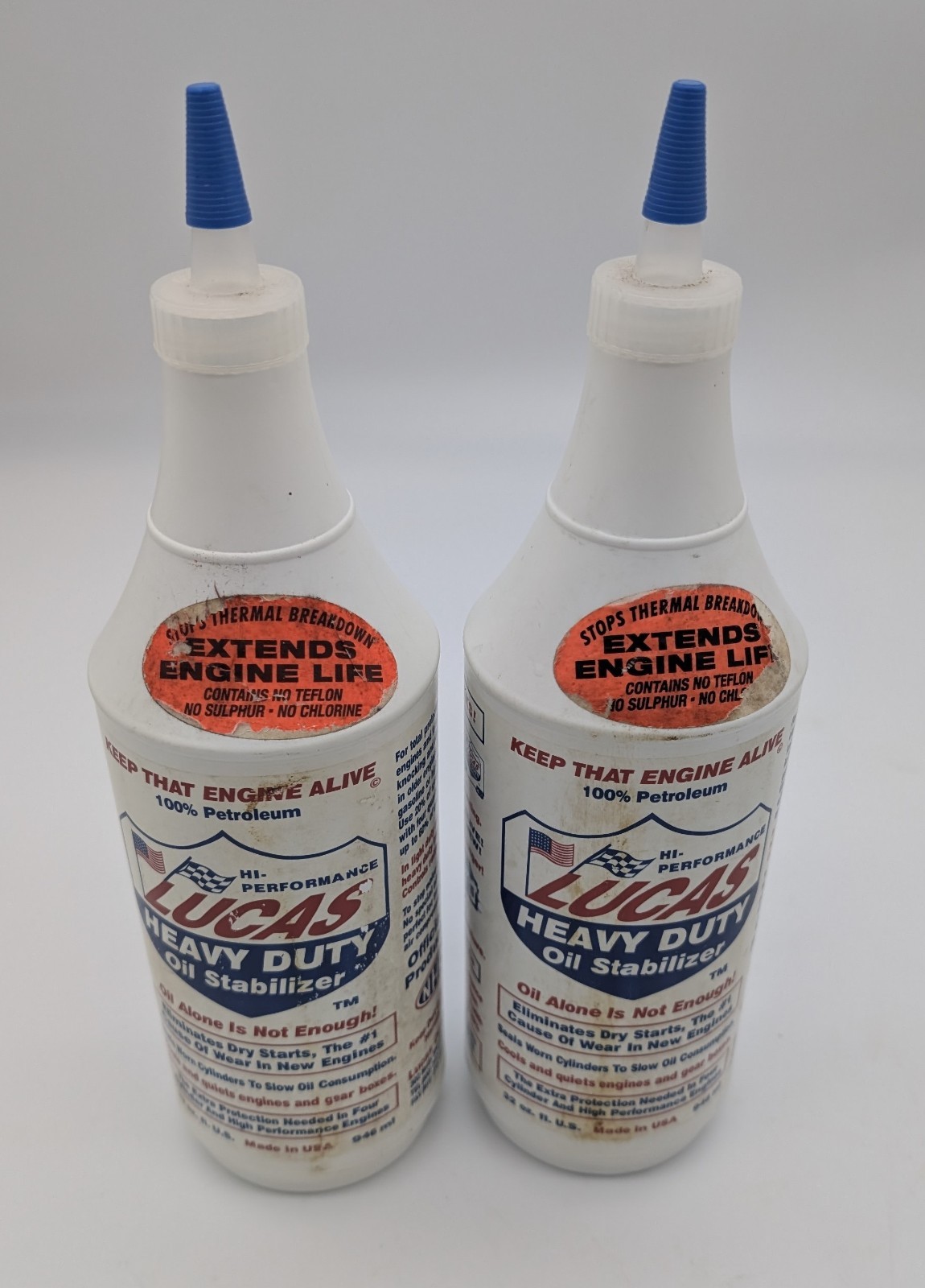 Lot of 2 Bottles Lucas Oil 10001 Heavy Duty Oil Stabilizer, 1 Quart - New