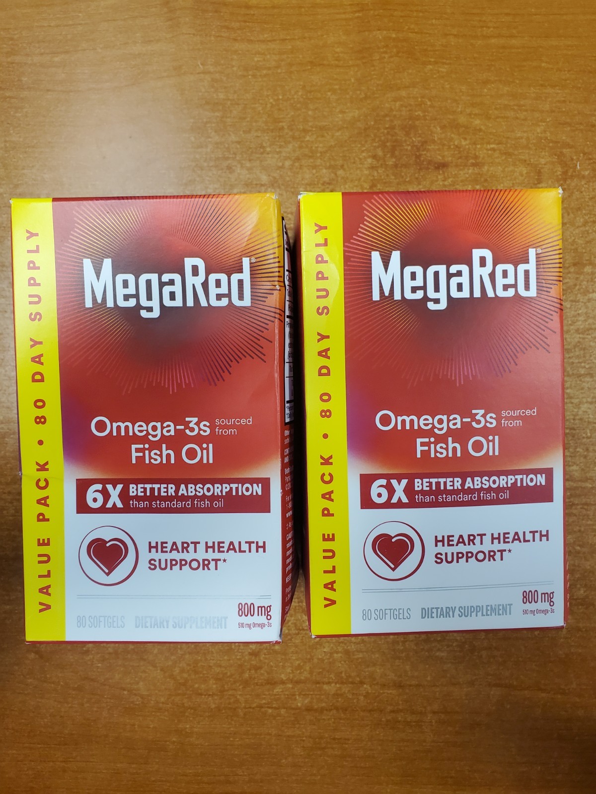 2 Pk: MegaRed Fish Oil 800mg Omega 3 - 80 Softgels ea.-  (Exp 1/31/27) 4136-R6P2