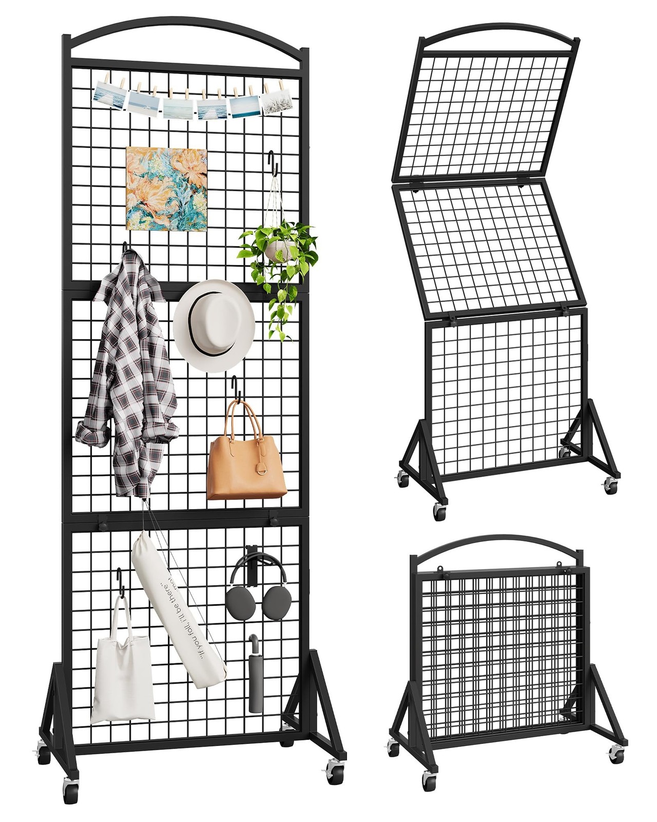 Foldable Grid Wall Panel 1.9' x 5.6' FT, Movable Gridwall Display Rack, Wire ...