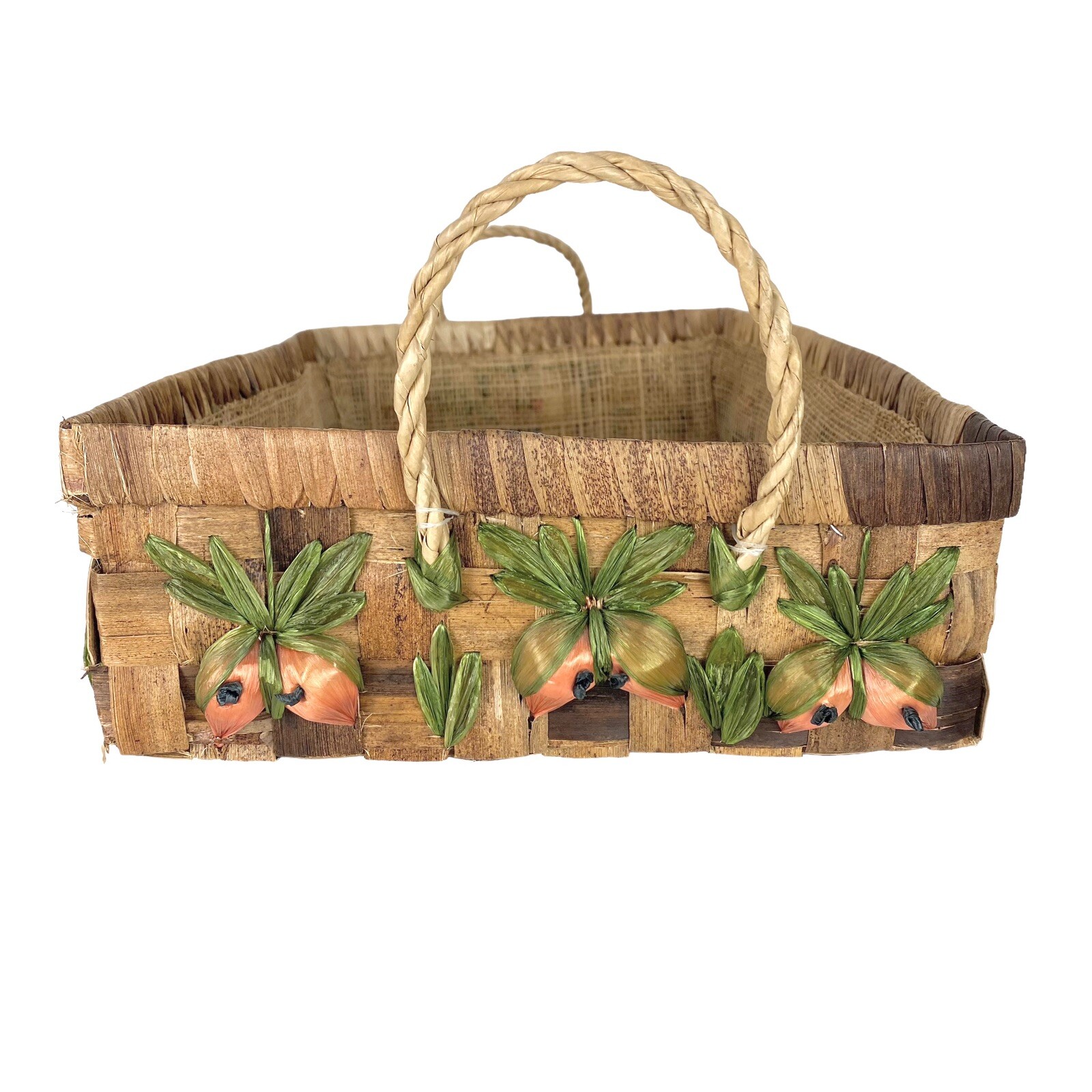 Straw Raffia Baskets Casserole Carriers Round Rectangle Fruits Lined Vintage
