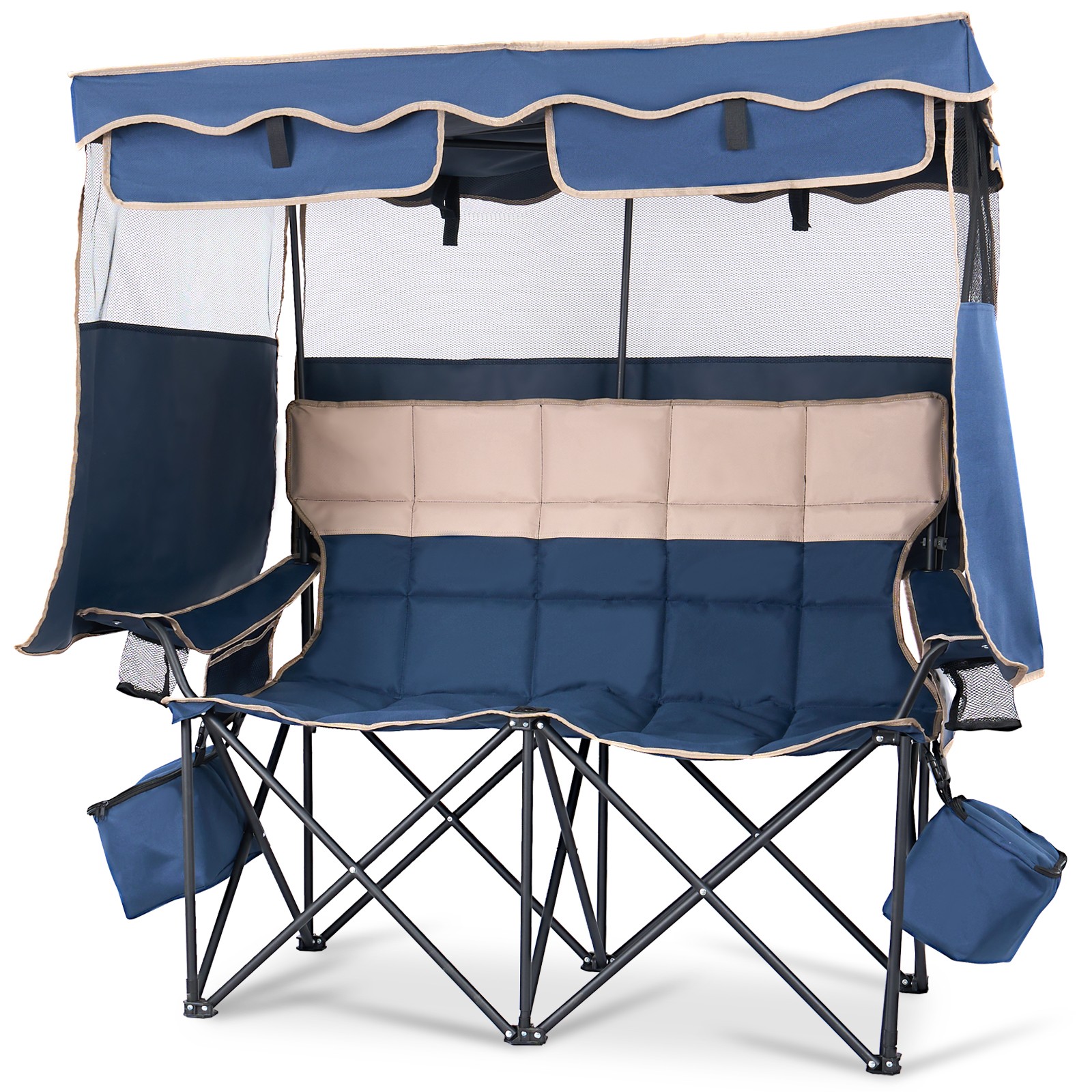 SLSY Double Beach Chair With Canopy Shade Camp Chair & 2 Cup Holders Cooler Bags
