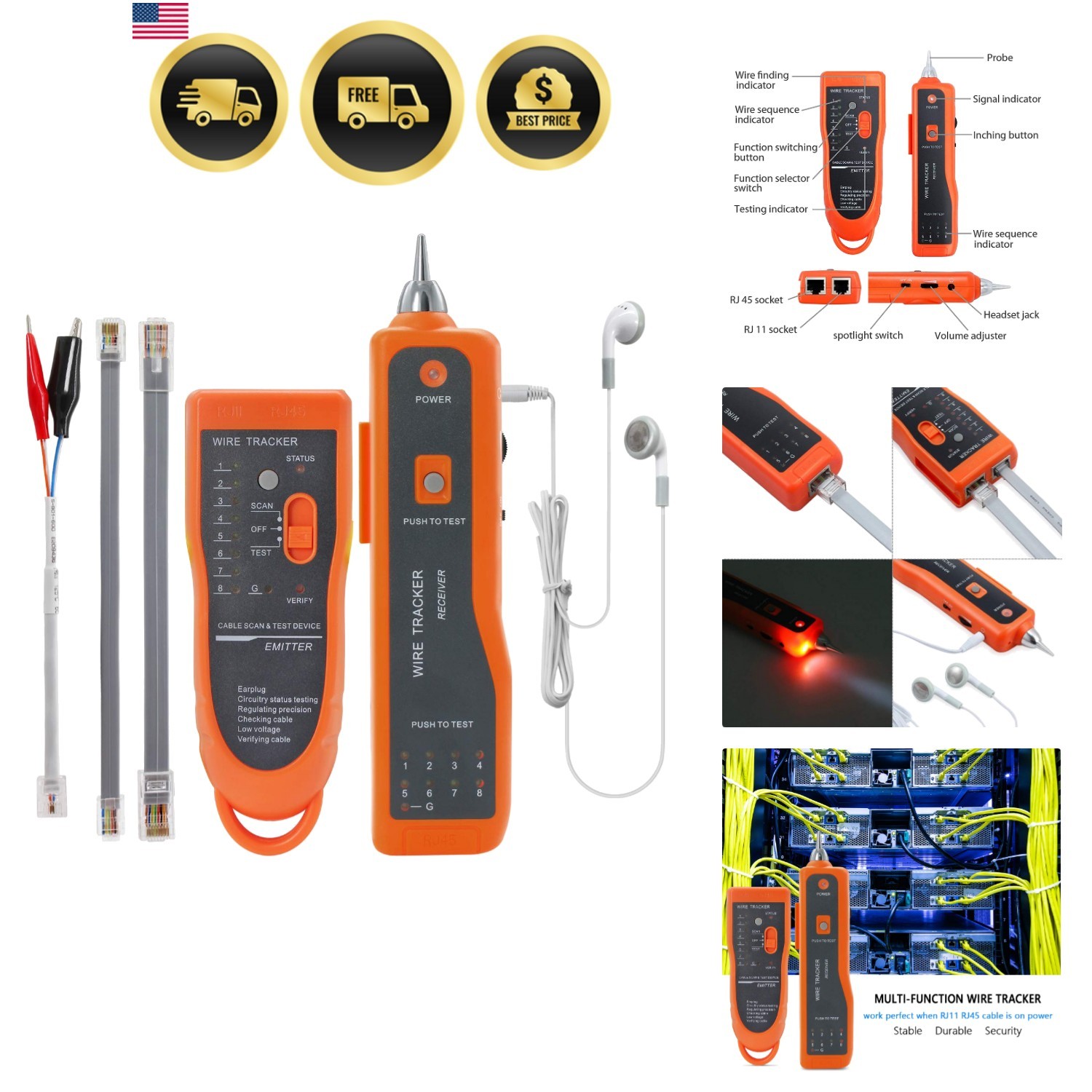 Wire Tester RJ45 RJ11 Cable Tracker Line Finder Multifunction Wire Tracker Et...