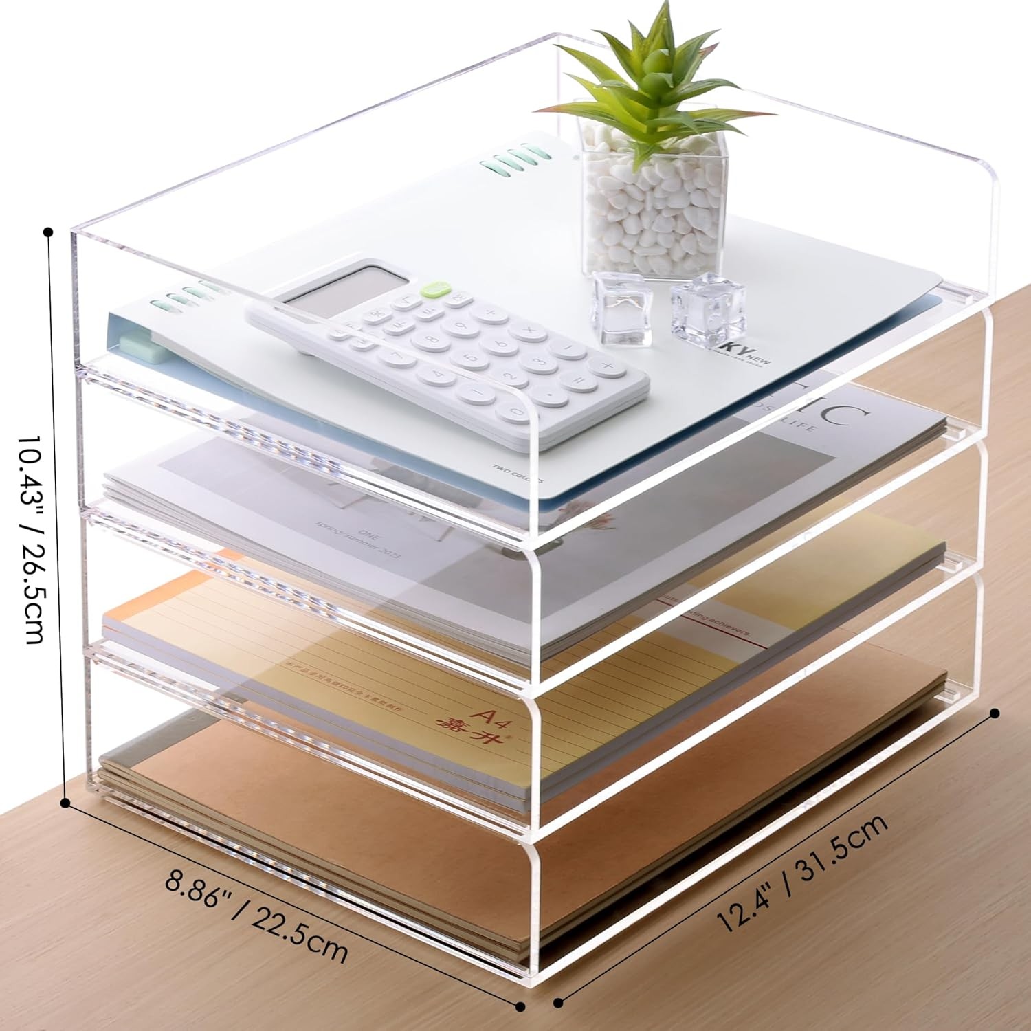 Acrylic Stackable Letter Tray Clear Desk Paper Organizer 4-Tier Desk File