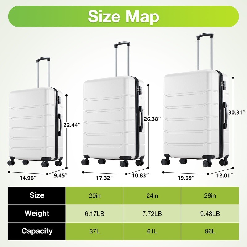 Lightweight Hardside Carry-On Luggage W/ 360° Spinner Wheels TSA Approved Lock