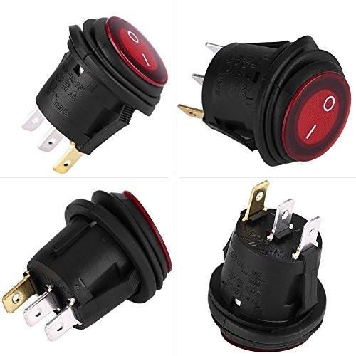 Rocker Switch 12/24V 3Pin Red LED Toggle Switch Waterproof Round Button