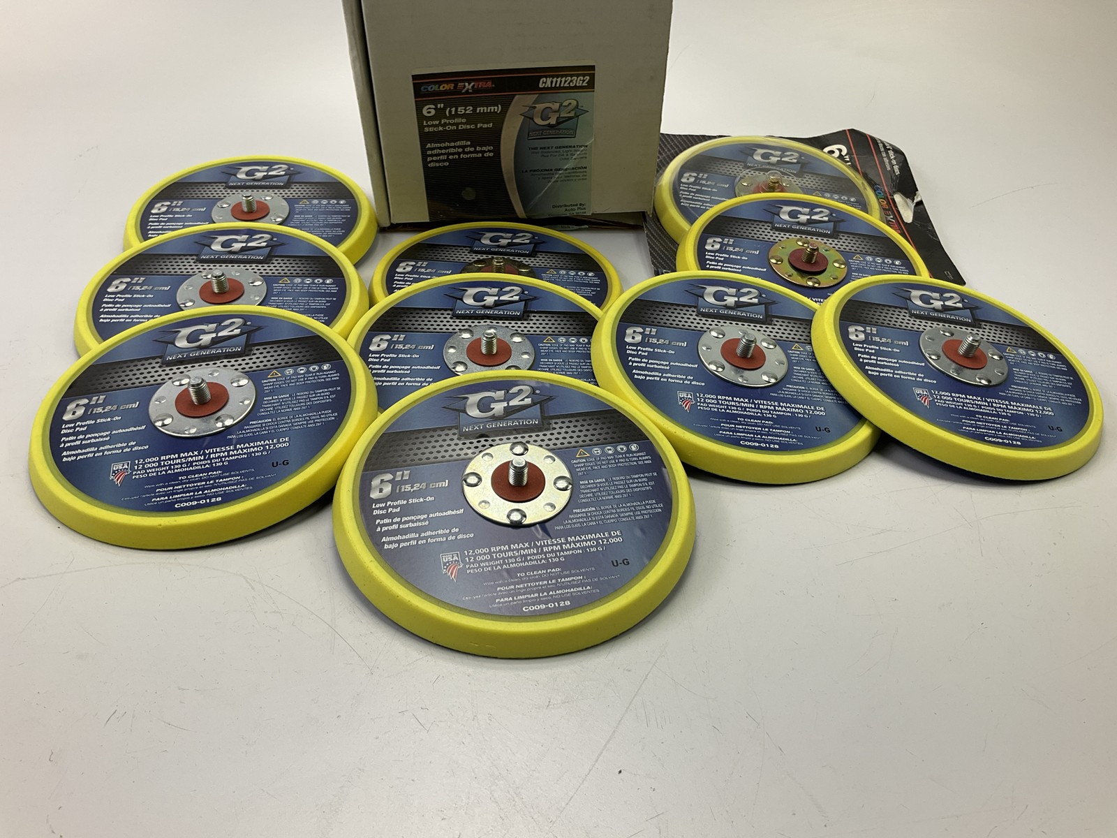 (10) Color Extra 6" Low Profile Stick-On Sanding Disc Pad, USA, 12,000 RPM