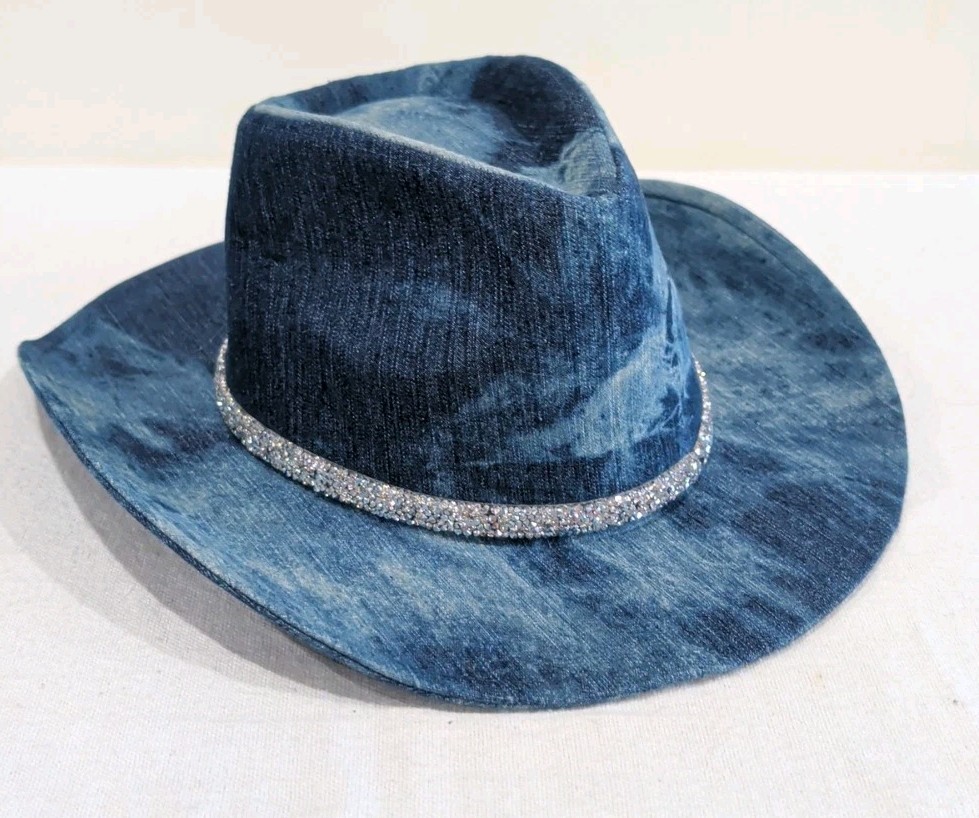 David and Young Blue Denim Cowboy Cowgirl Hat  Bling Adult One Size