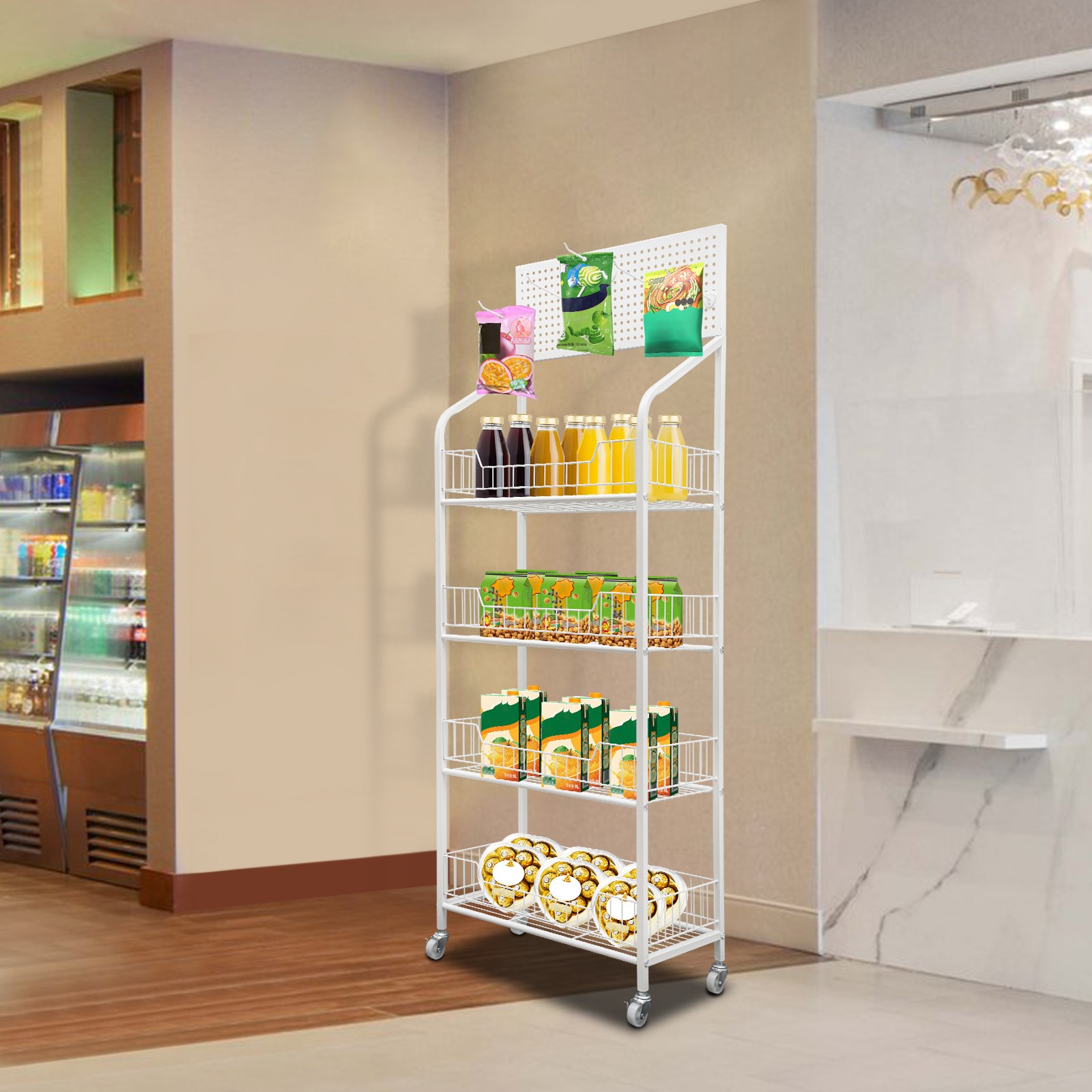 4-Tier Retail Display Rack/Shelf/Frame/Stand Shop Freestand Snack Metal White