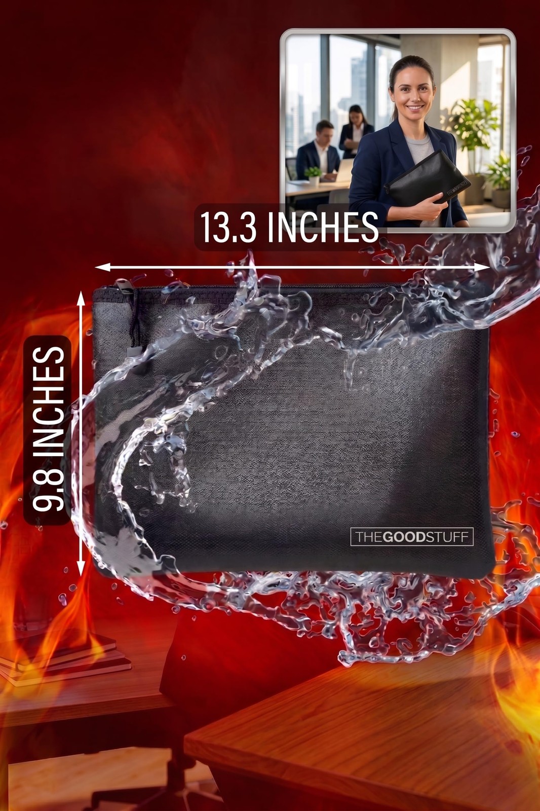 Fireproof Document Pouch (10"x13") - Protect Cash and Papers from Fire