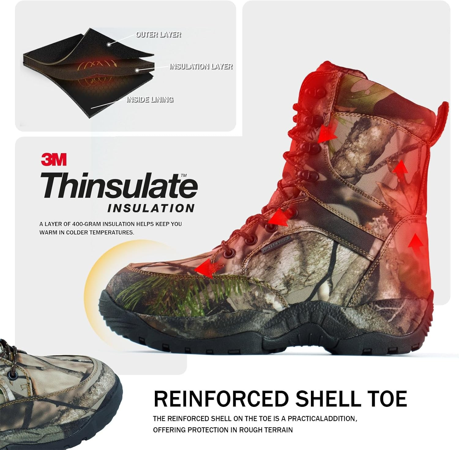 Men'S 8" Waterproof Hunting Boots Lightweight Insulated Camo Outdoor Boot, 400G