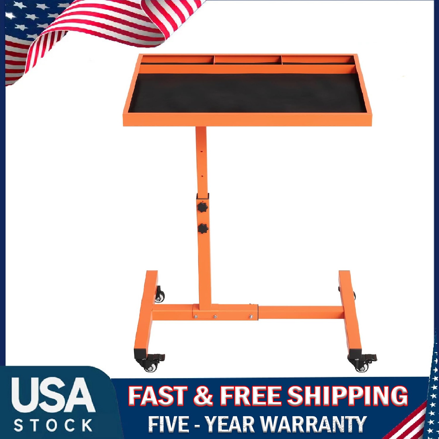 Rolling Tool Tray with Wheels, 220LBS Capacity Steel Mobile Workbench Adjustable