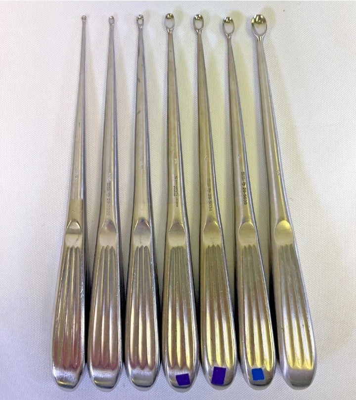 Set of 7 SSI Ultra Brun Bone Curettes 8" Sizes 3/0 2/0 1 3 4 5 6 Orthopedics