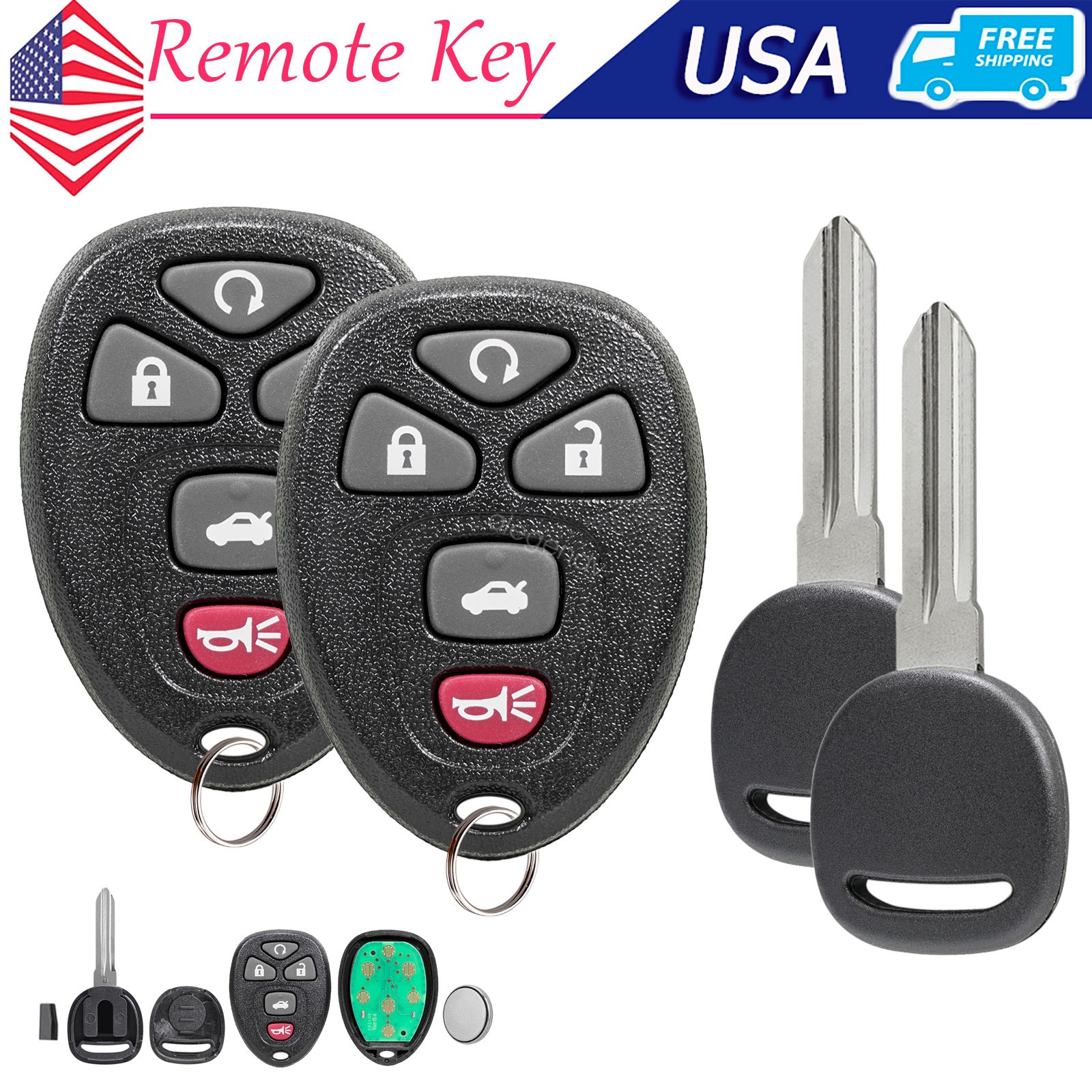 2 For 2006 - 2016 Chevrolet Impala Remote Fob OUC60270 + Ignition Key ID46 Chip