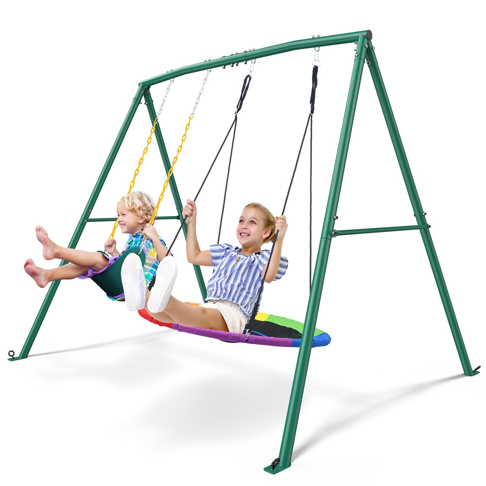 Trekassy 440lbs 2 Seat Metal Swing Set with Heavy Duty A-Frame Metal Swing Stand