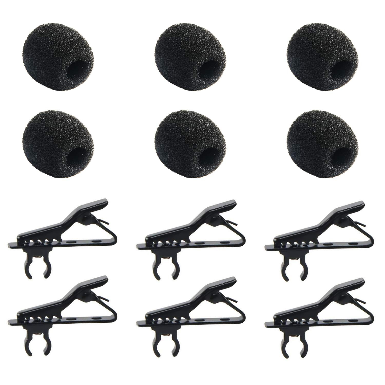 AUGSUN 18Pcs Lapel Microphone Clips Replacement Kit, 6Pcs Mini, black