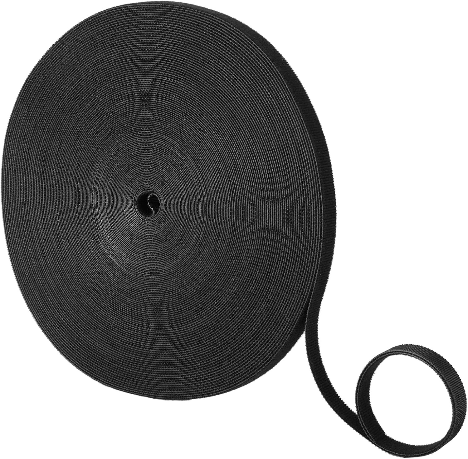 Double Sided Hook Loop Straps 1/2in x100ft Black Roll Reusable Wrap Fasteners