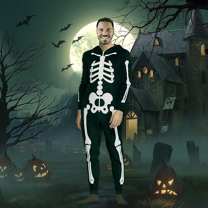 Glow-In-The-Dark Skeleton Hoodie One Piece Halloween Costume (Men's-Small) New!