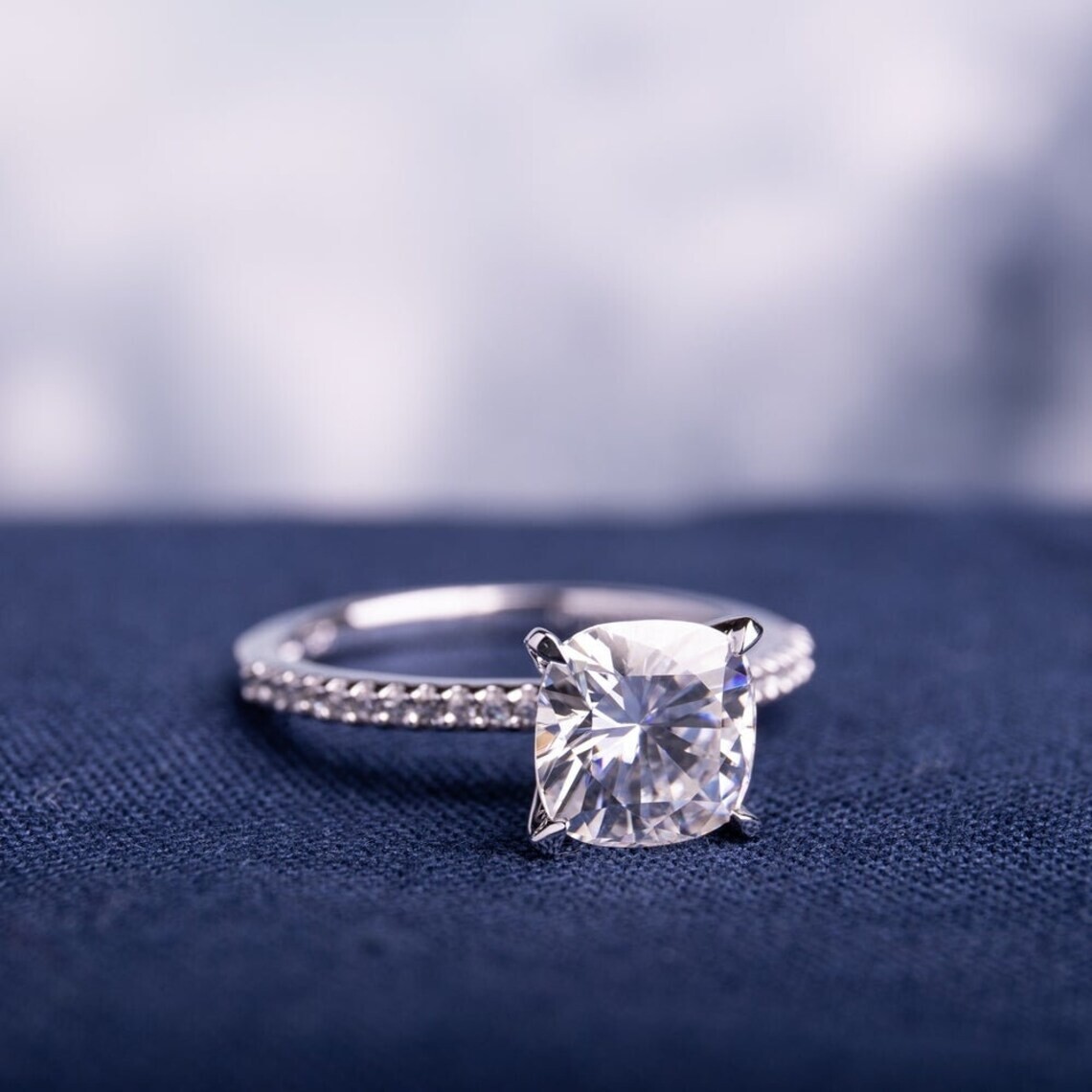 3.10Ct Cushion Cut Lab-Created White Diamond Engagement Ring 925 Sterling Silver