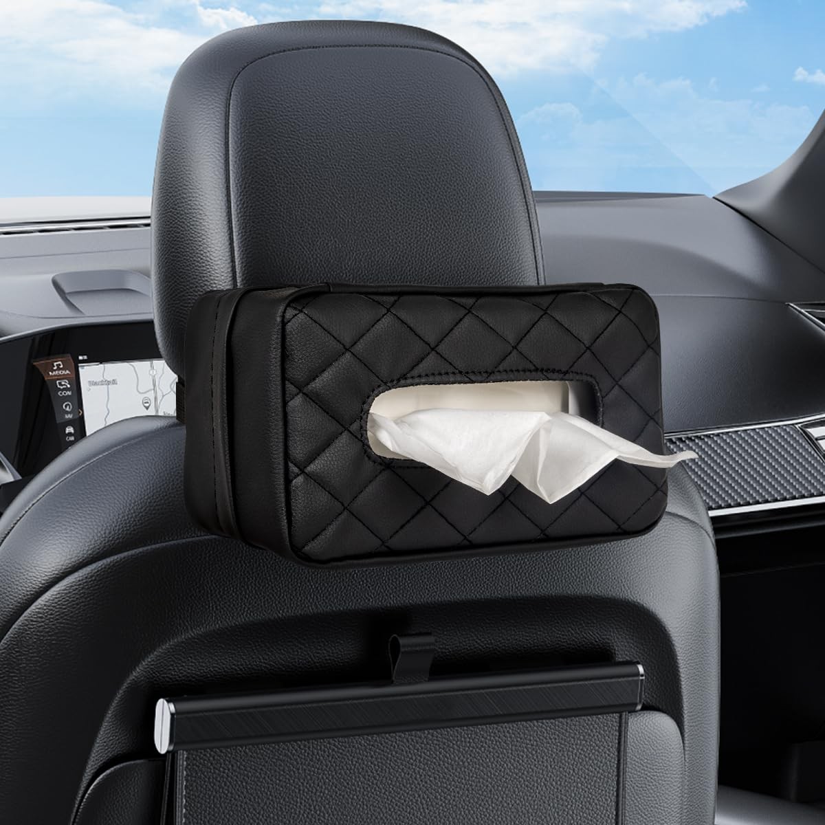 Porta pañuelos para coche, porta pañuelos estándar organizador de pañuelos cuero