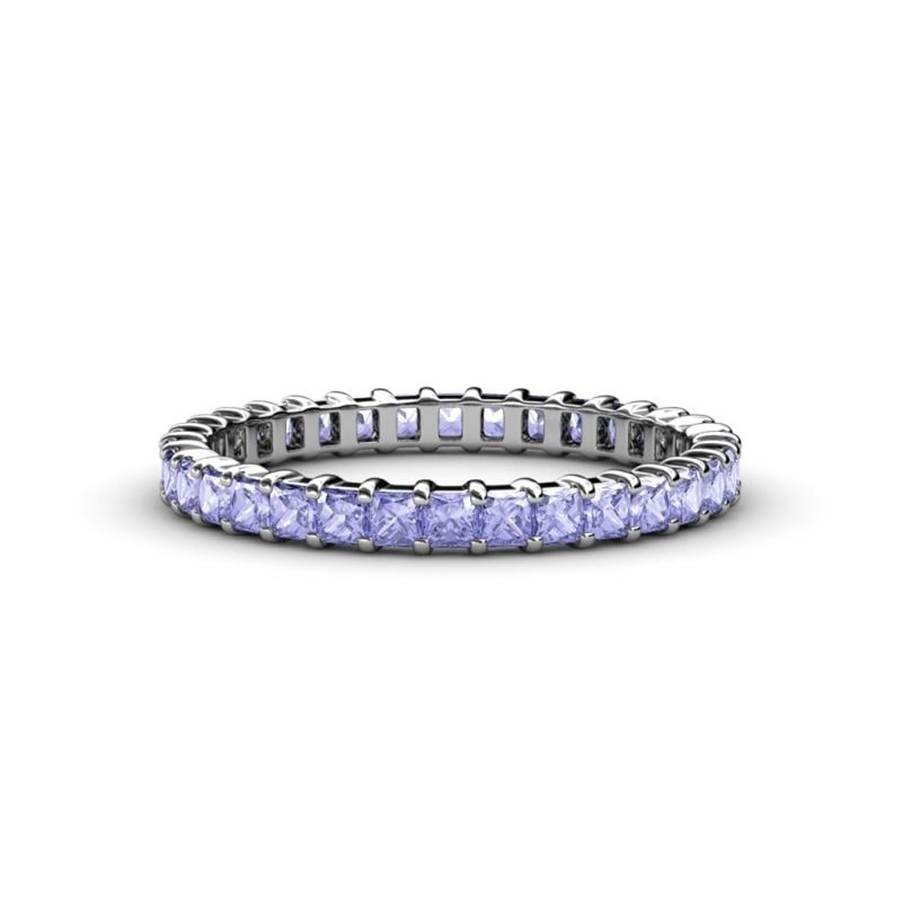 Sterling Silver 925 Tanzanite Princess-Cut Square 2.00mm Eternity Band Ring