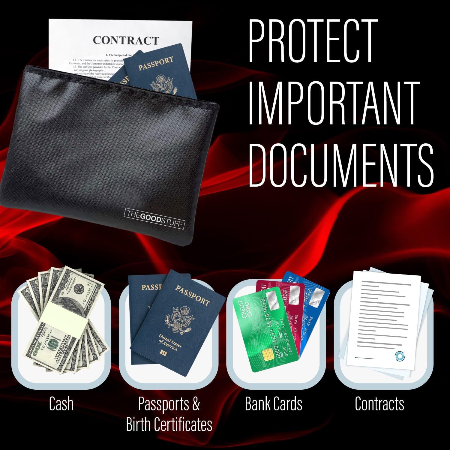 Fireproof Document Pouch (10"x13") - Protect Cash and Papers from Fire