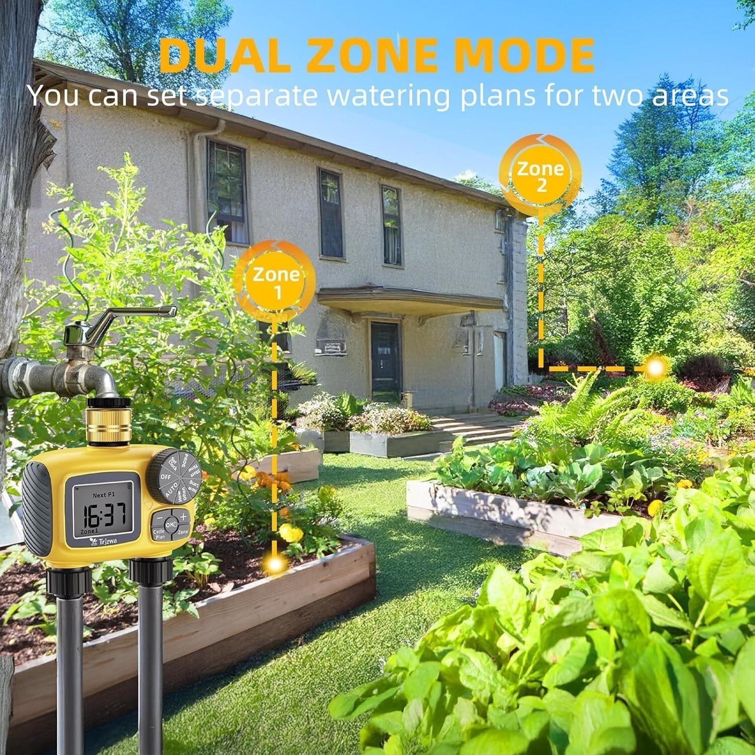 Sprinkler Timer w/ Brass Swivel Water Timer for Garden Hose 2 Zone Programmable