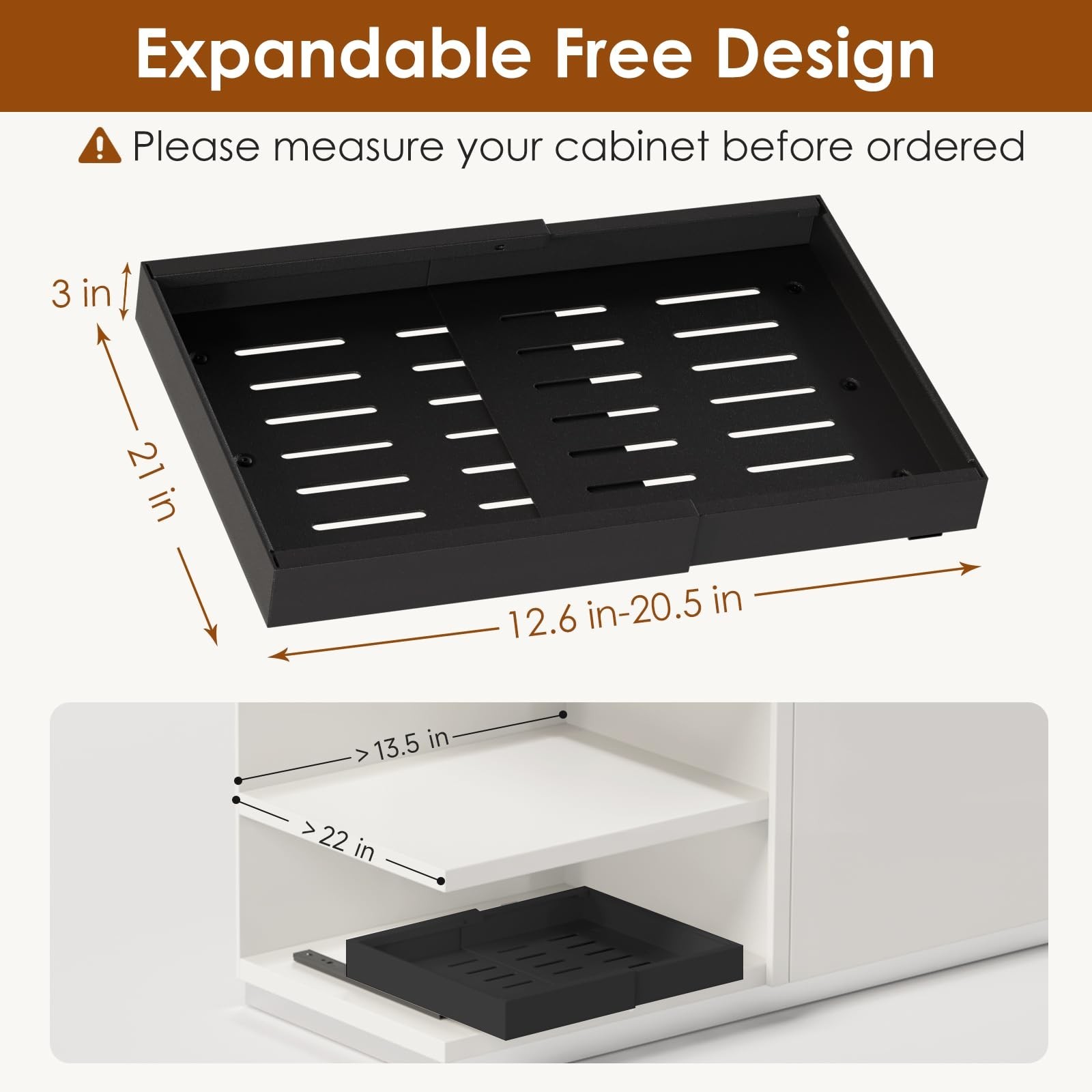 Landmok 1 Pack Expandable Pull Out Cabinet Organizer 21" Deep, Adjustable Width