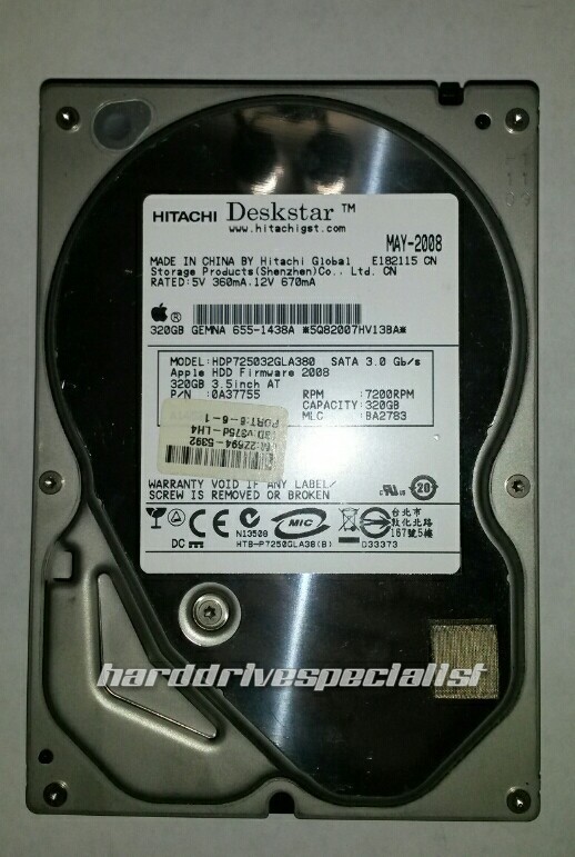 Hitachi HDP725032GLA380 320GB SATA Drive 7200RPM P/N:0A37755 MLC:BA2783 F/W:2008