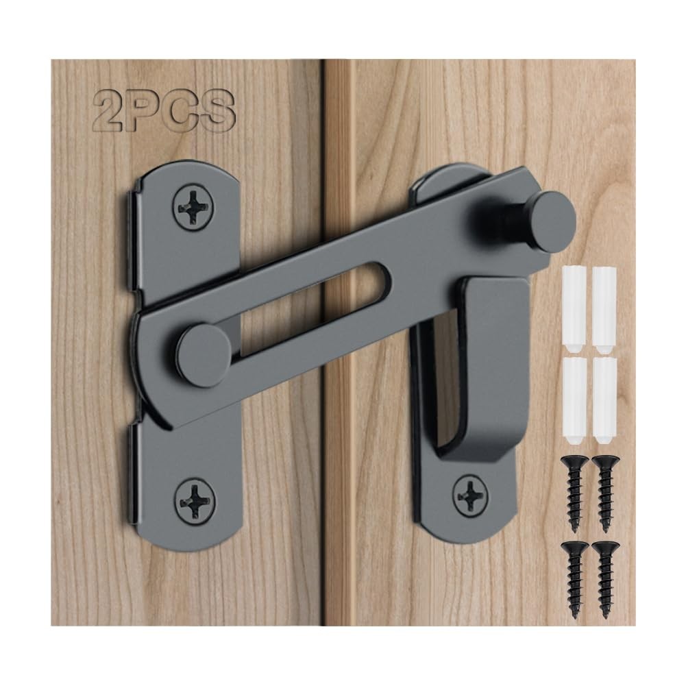 2PCS Barn Door Lock, 180 Degree Flip Sliding Latches, Gate Black