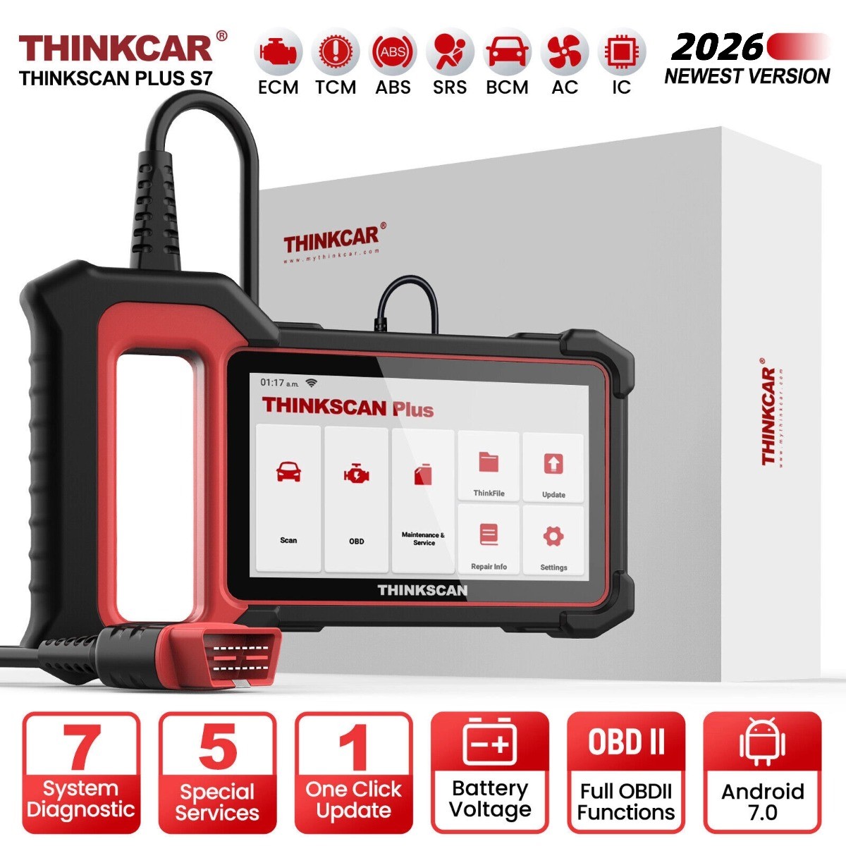 ThinkScan Plus S7 Car OBD2 Scanner auto 7 System Diagnosis tool 5 Services 2026