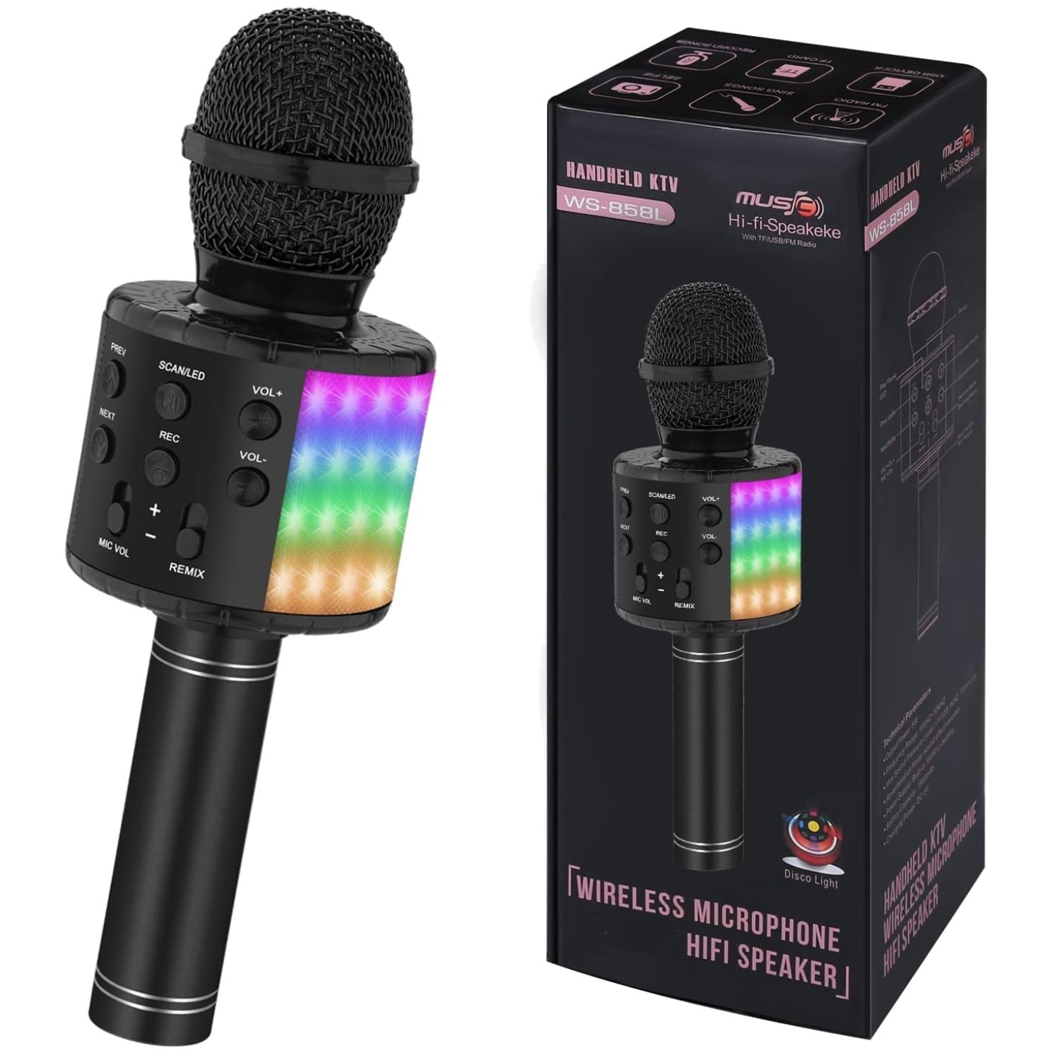 Wireless Bluetooth Karaoke Microphone with LED Lights