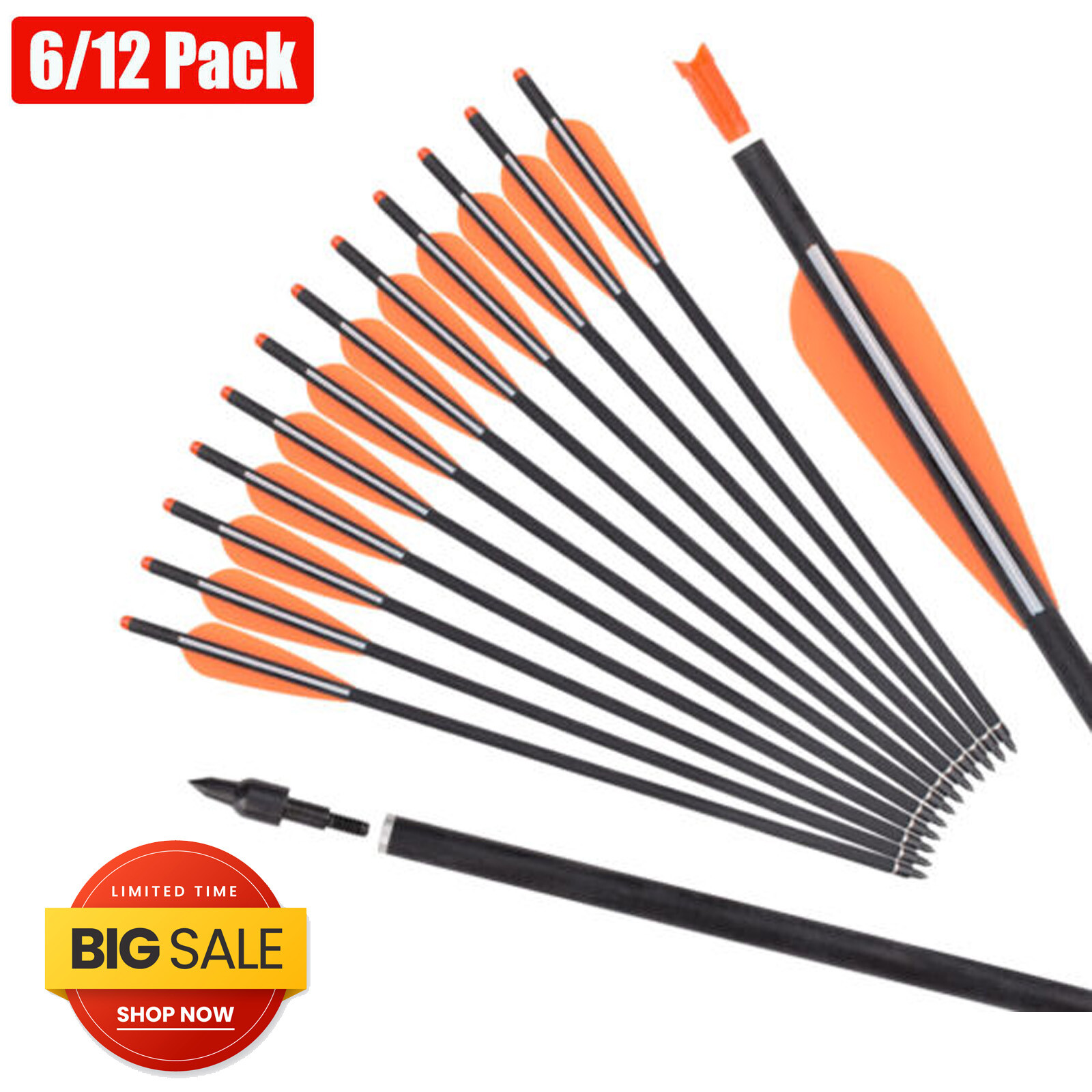 Crossbow Bolts 16" 18" 20" 22" Carbon Arrows Points Archery Hunting Target 12Pk