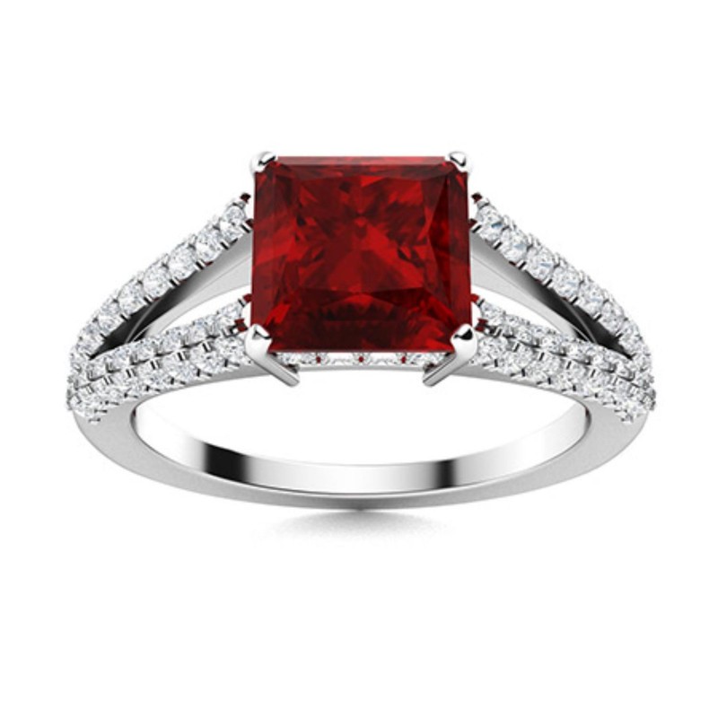 6.50mm Princess Cut Garnet Ring 925 Sterling Silver Solitaire With Accents Ring