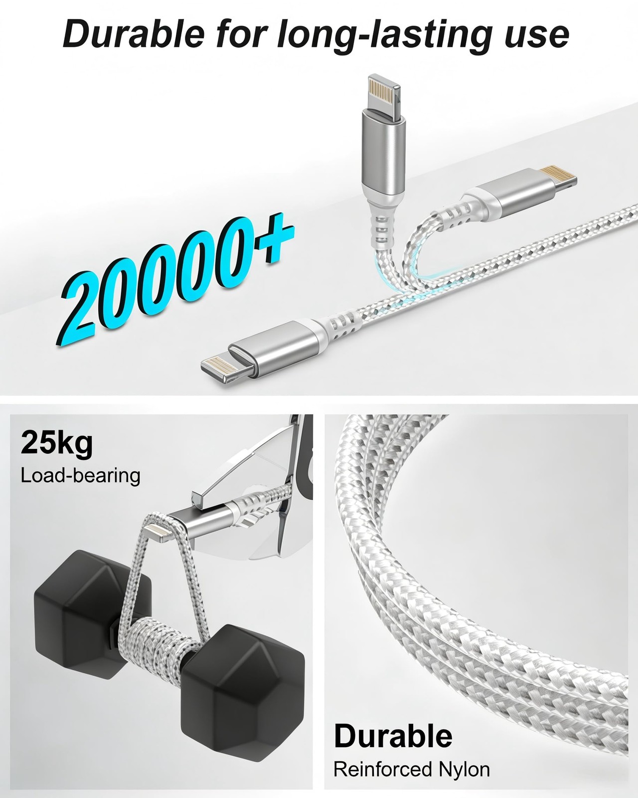 2ft USB to Lightning Cable (2-Pack) MFi Certified, Short iPhone Charger Cord ...