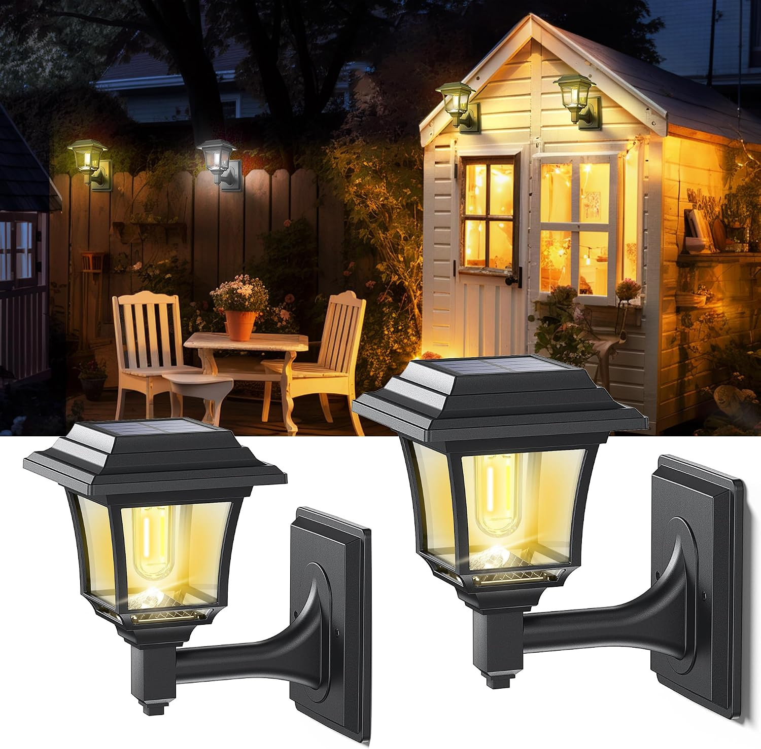 2 Pack Solar Lanterns for Playhouse, Automatic Wall Lanterns for Outdoor Playhou