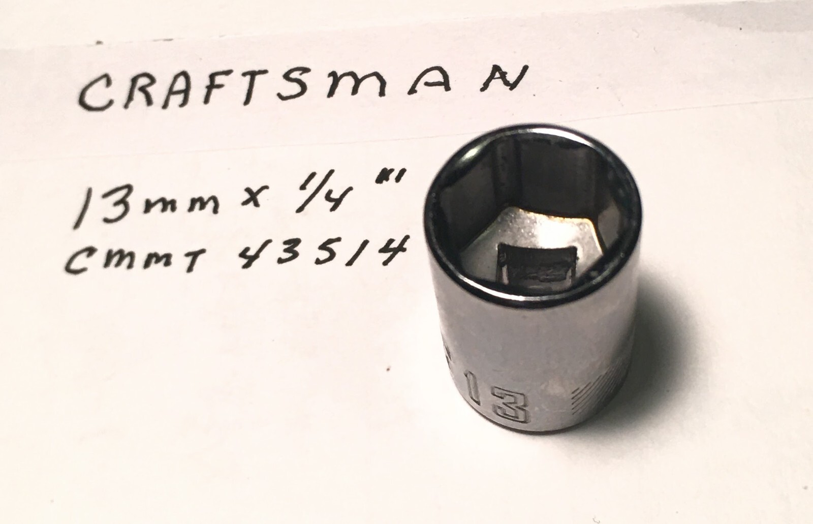 Craftsman  13 mm x 1/4" Dr  Standard Socket- 6 Pt CMMT 43514 - Free USA Shipping