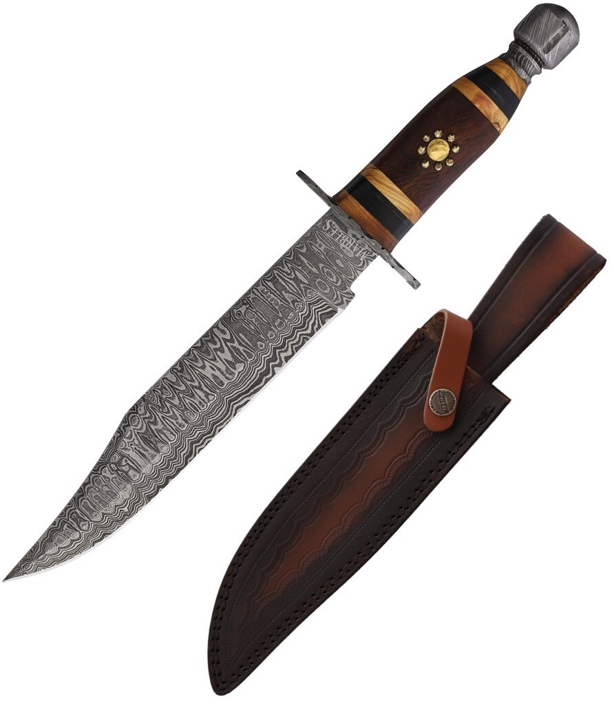 Marbles Fixed Knife 8.00" Damascus Steel Bowie Blade Thick And Has Wood Handle