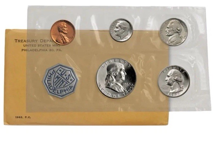 2 U.S. Proof Sets - 1963, 1964, Includes 90% SILVER + $2 VF Red Seal Note